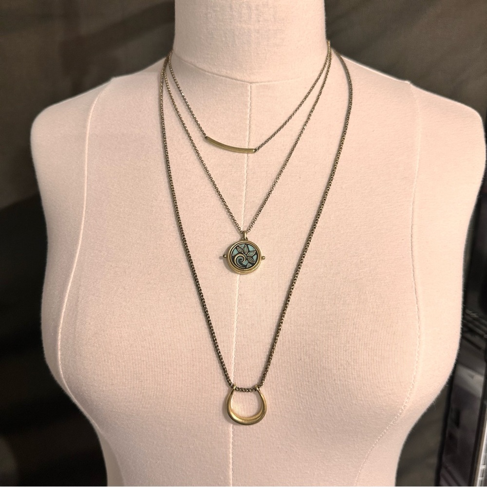 Lucky Brand Vintage Women's Necklace Gold Tone Triple Strand Removable Boho